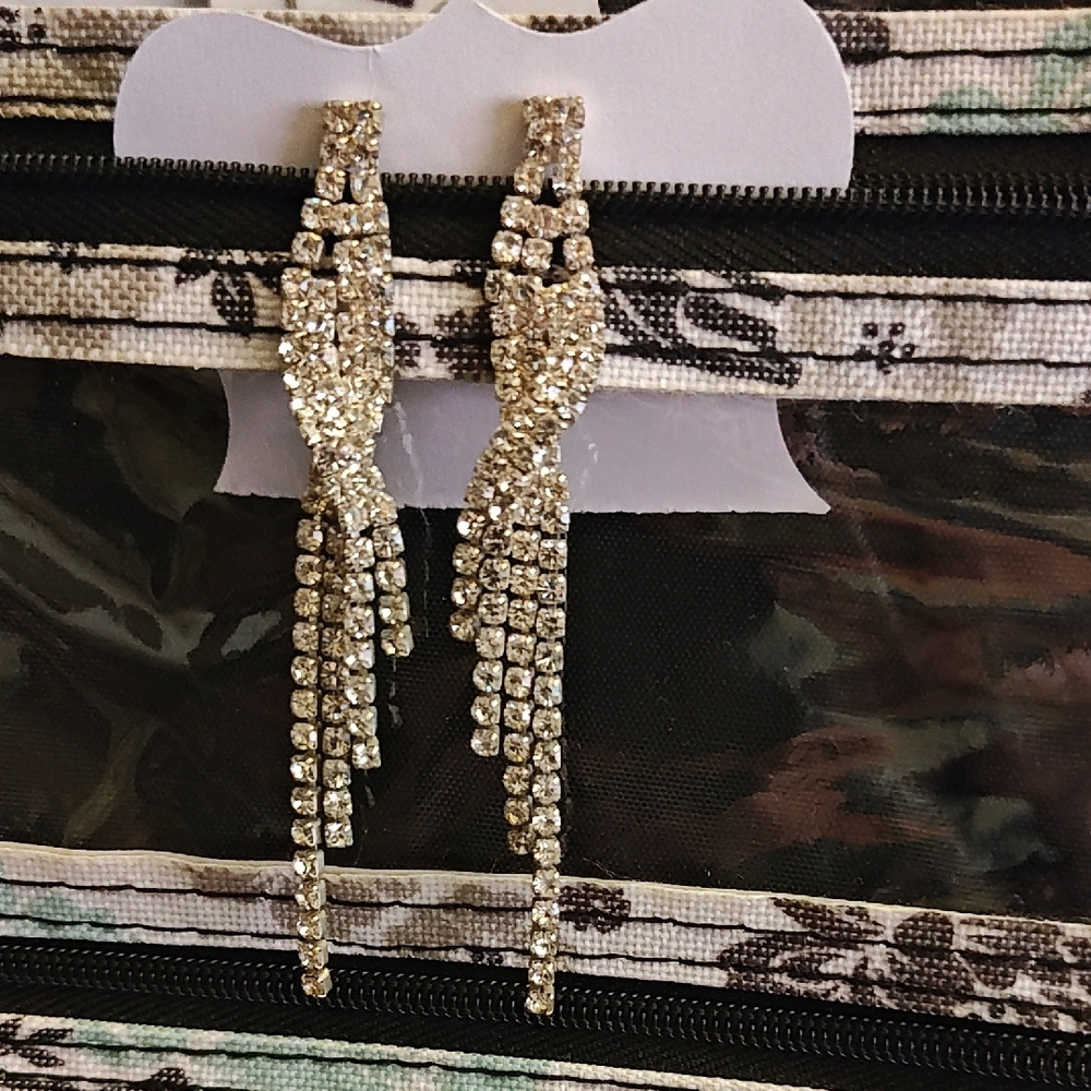 Crystal Long Dangle Earrings - Silver Tone